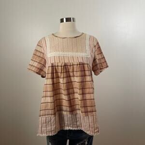 mo:vint • Plaid Boho Peasant Top